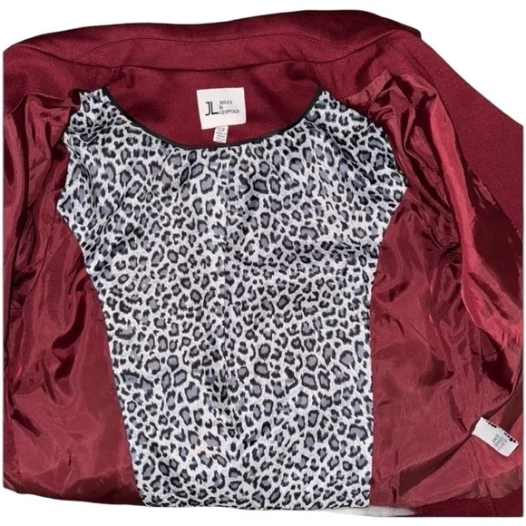 JULES & LEOPOLDO WOMENS SM PETITE BURGUNDY BLAZER JACKET W/ ANIMAL PRINT CAMI - Picture 5 of 6